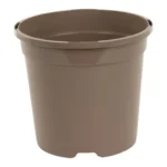 AEROPLAS 1ltr Slotted (25mm) Round Container Pot TAUPE (net of 100 / 72 per pallet) – Bulk Pallet (6480 Pots) for Professional Nurseries