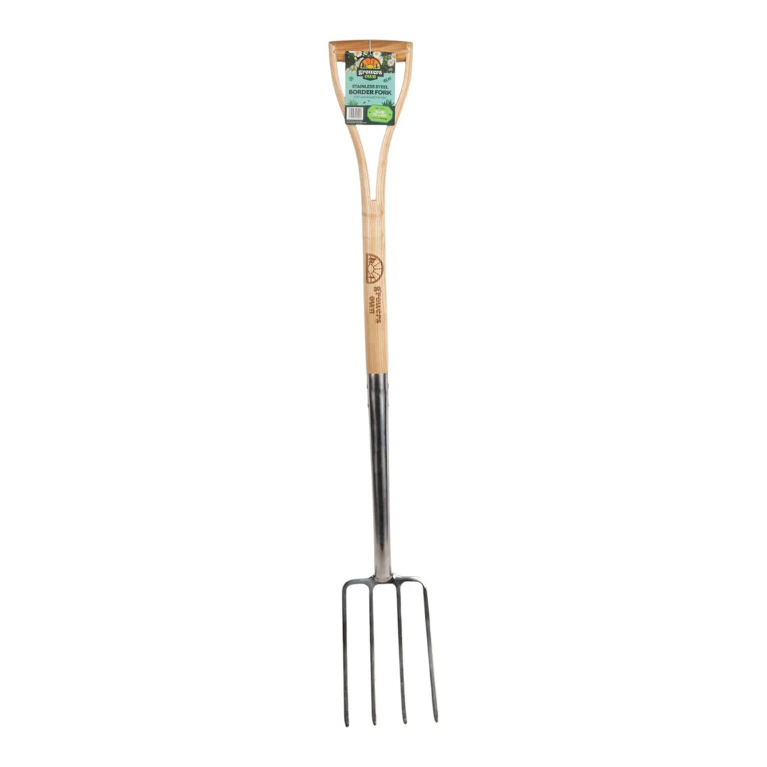 GrowersOwnFork_Label Growers Own Stainless Steel Border Fork w/Ashwood Handle – Built for Professional Growers - Image 1