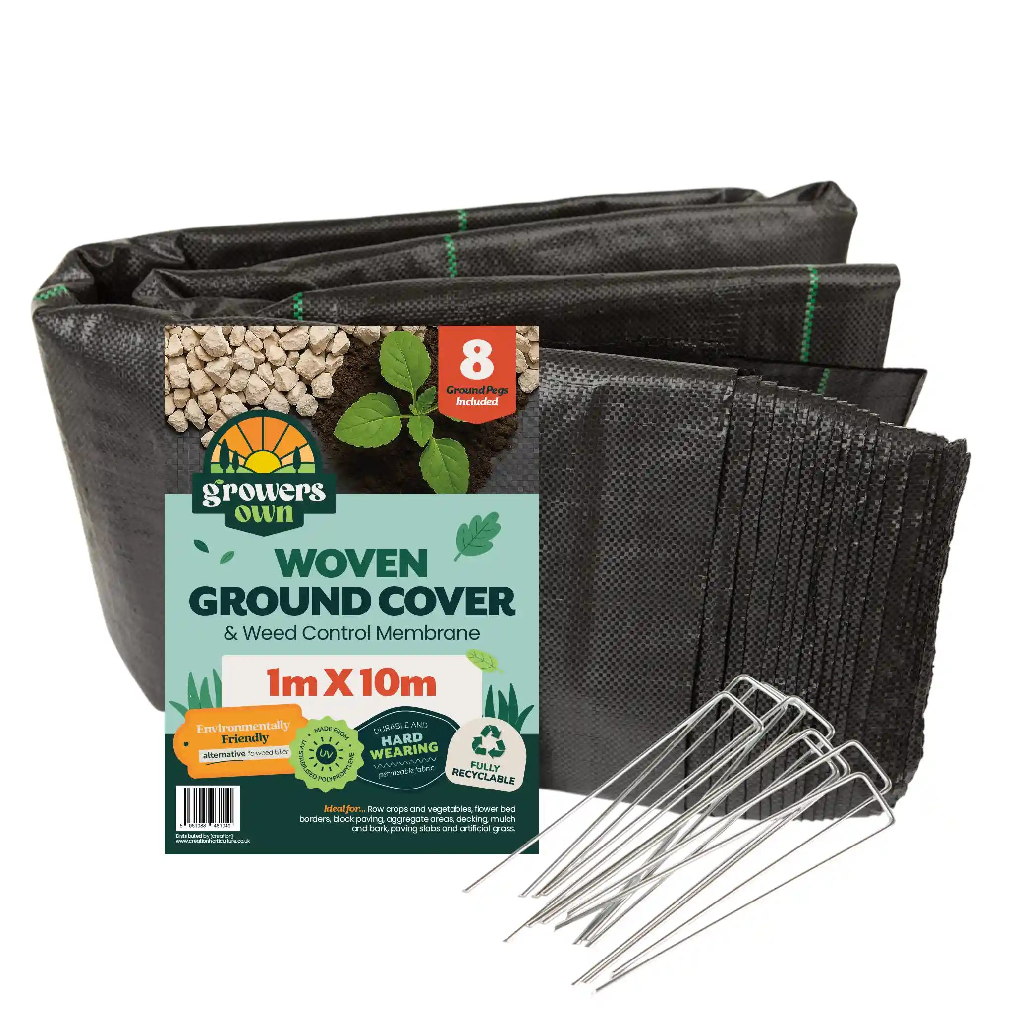 GrowersOwn_Retail_GroundCover1mX10m8Pegs Growers Own Ground Cover Lines 100GSM 1M x 10M with 8 Pegs - Image 1