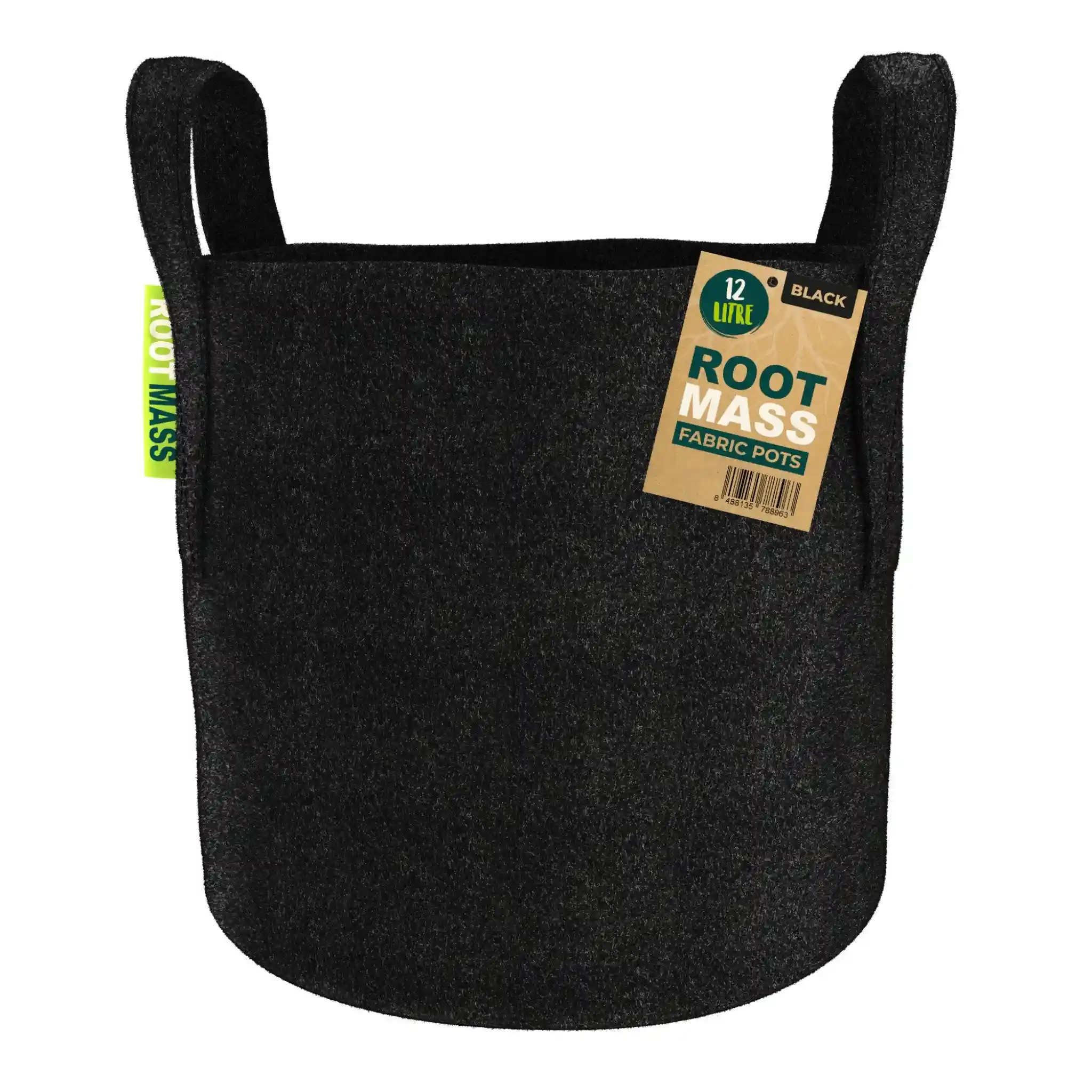 ROOTMASSRoundFabricPot12L_BLACK_ Black RootMASS 12L Thick Fabric Pot (150 per box) - Bulk Breathable Planters - Image 1