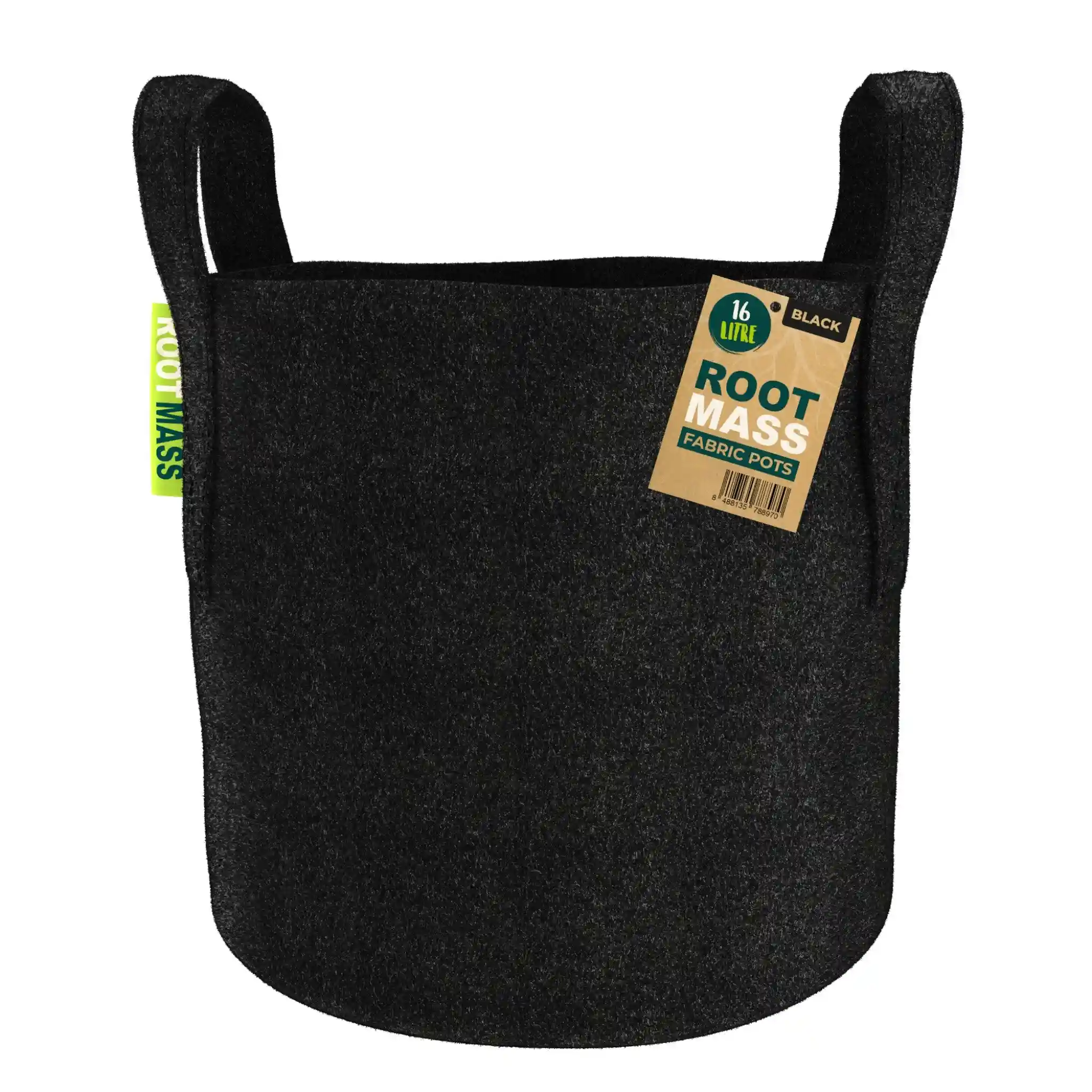 ROOTMASSRoundFabricPot16L_BLACK_ Black RootMASS 16L Thick Fabric Pot (125 per box) - Professional Aeration Planters - Image 1